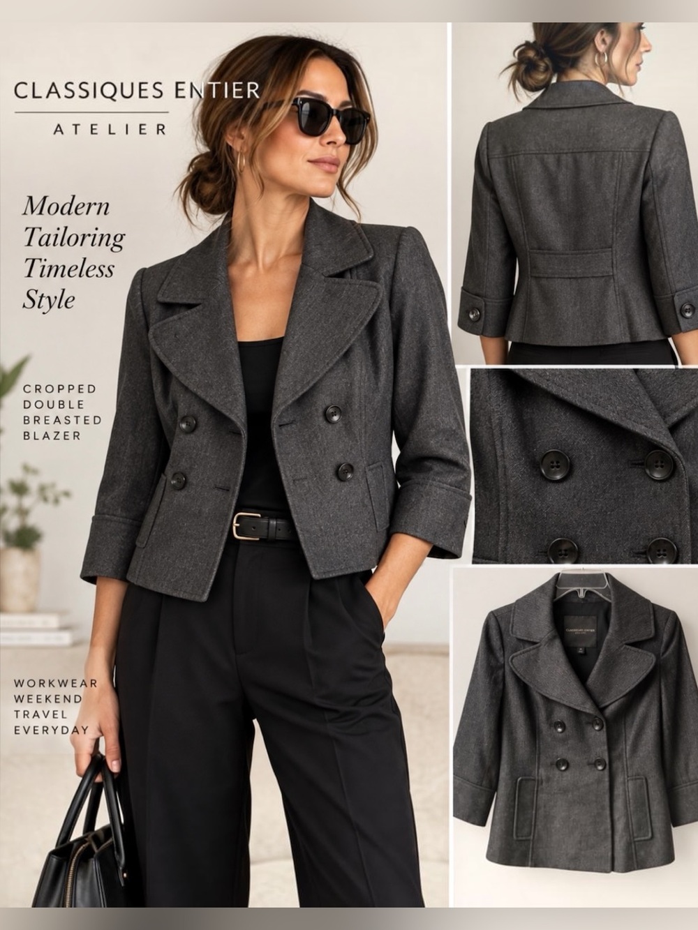 Classiques Entier Atelier Cropped Double Breasted Blazer Gray XS